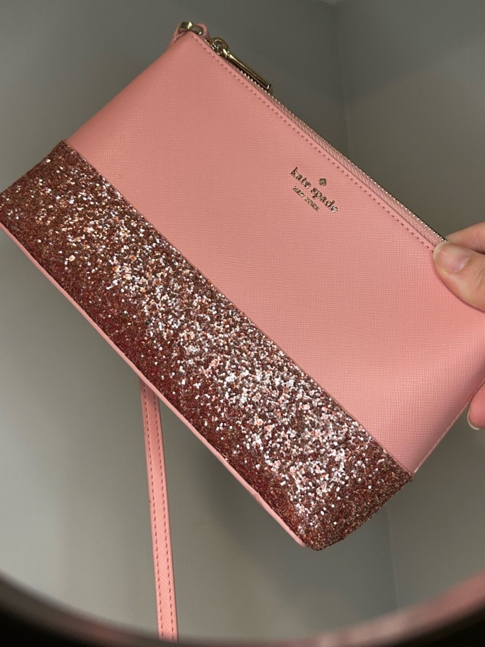 Kate Spade Greta Court Ramey Saffiano Pink Glitter Trim Crossbody Bag - Picture 4 of 8